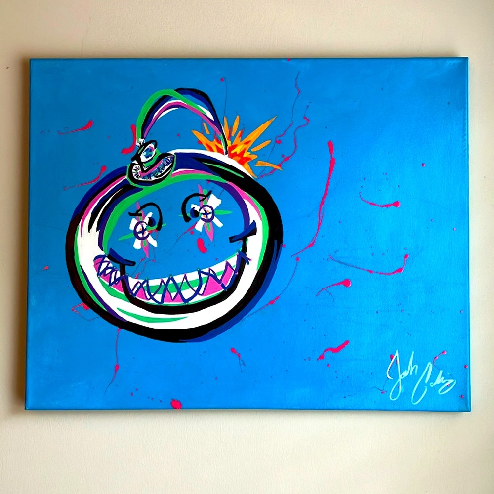 ORIGINAL Abstract Acrylic Painting signed by Artist. 16x20in canvas “BombStar”